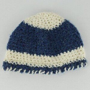 Handmade Adult Unisex Blue White Crochet Winter Beanie